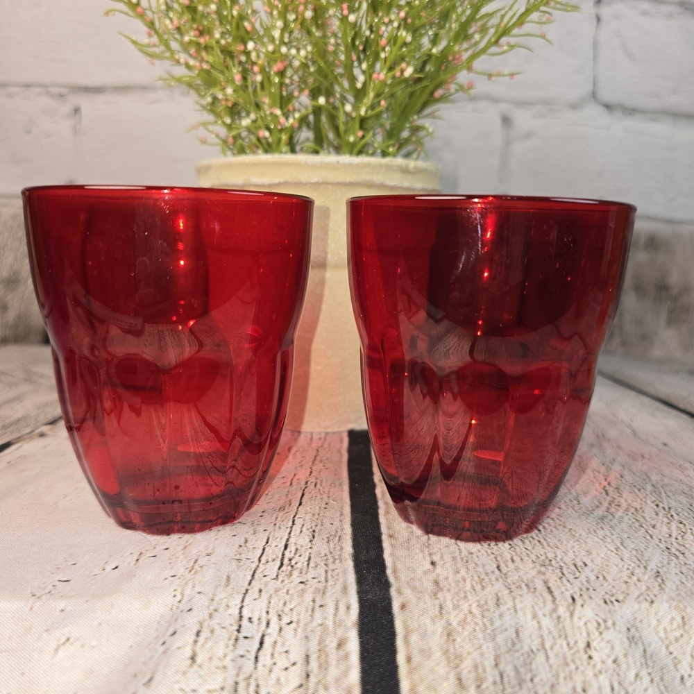 BORMIOLI ROCCO SET OF SHOT GLASSES VIBRANT RED ITALIAN GLASS BARWARE EUC